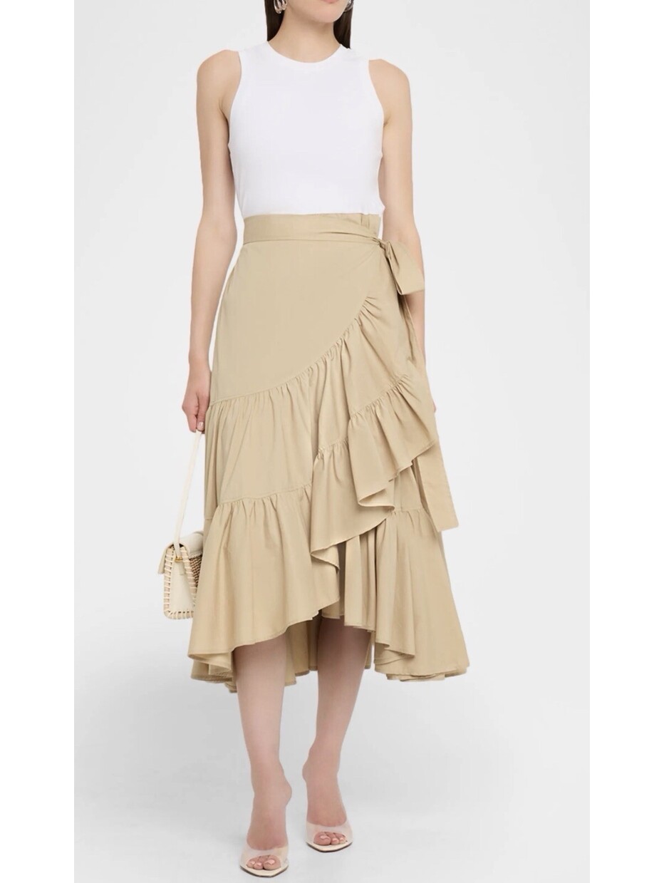 New Cinq Sept Mahlia Midi Sleeveless Tiered Dress In White Khaki Size L $395